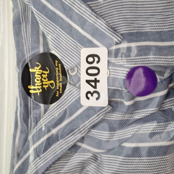 Vintage America Blue White Front Twist Western Casual Roll Tab Sleeve Blouse XL - Picture 13 of 13